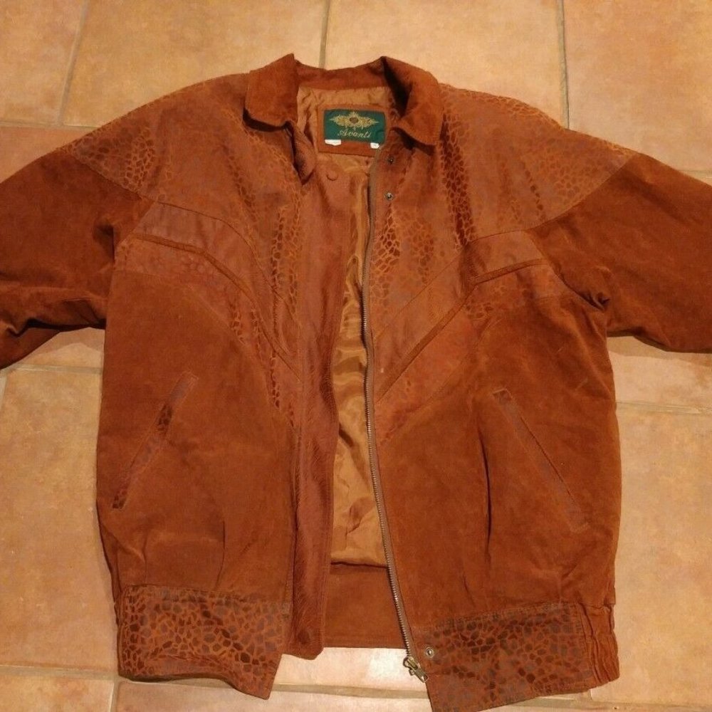 Womens AVANTI Brown Suede Leopard Print Jacket - M